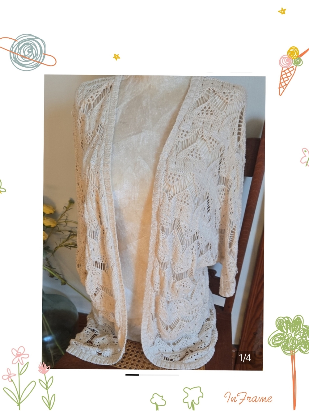 Crochet Cardi By Pink Republic Cream Open-Knit Crochet Cardigan Size Xl